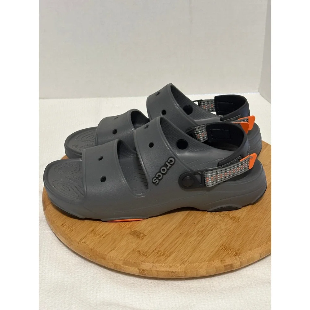 Crocs Classic All-Terrain Sandal Mens 12 Grey Orange Adjustable Strap 207711